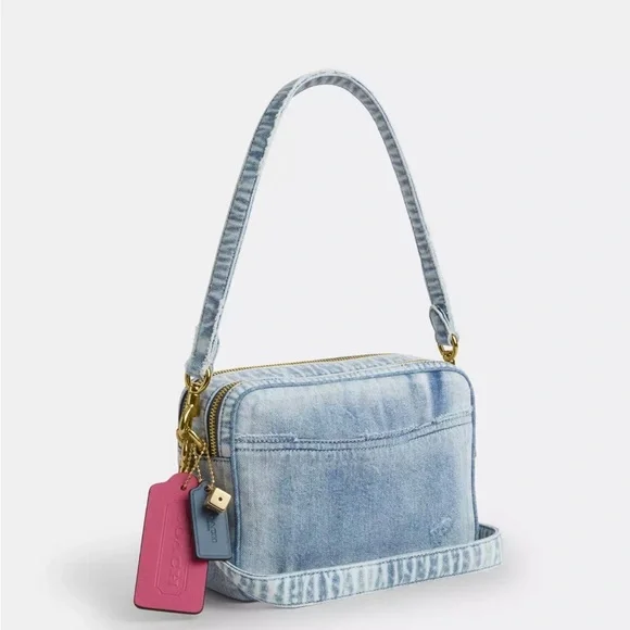 NWT Last One!!! Coach Carey Crosby Bag in Loved Denim with Charms - Picture 6 of 13